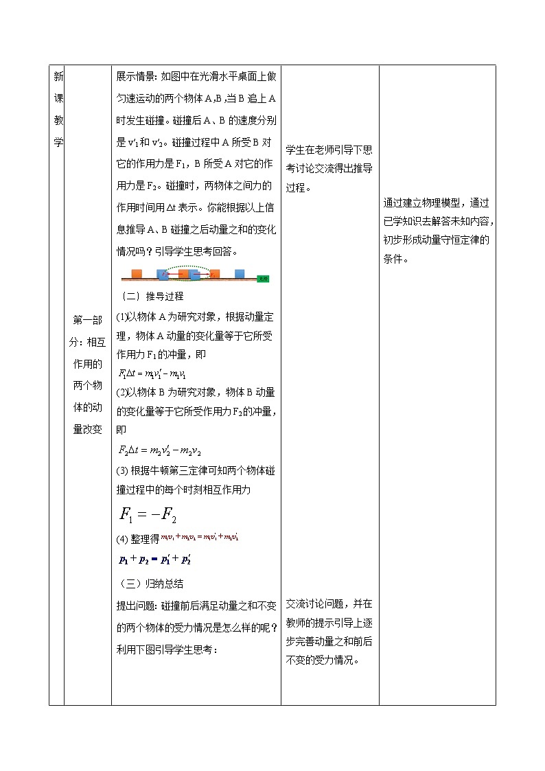 人教版（2019）高中物理选择性必修第一册 1.3《动量守恒定律》教案02