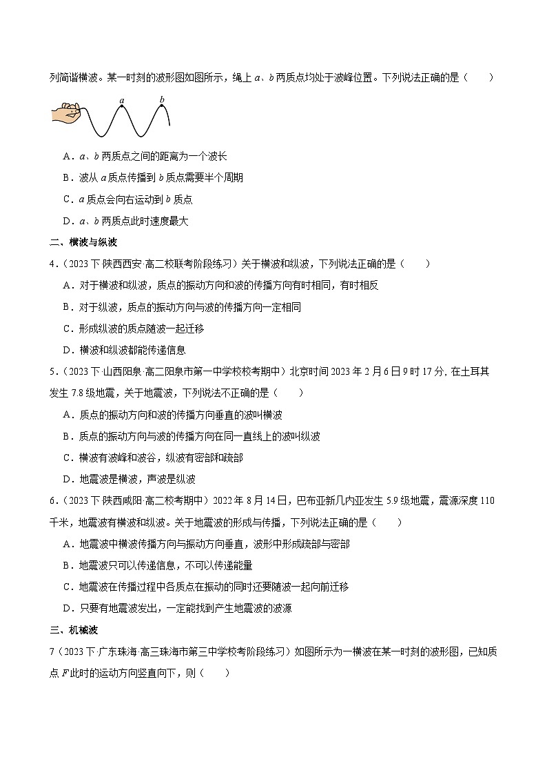 人教版（2019）高中物理选择性必修第一册 3.1《波的形成》分层练习（原卷+解析卷）02