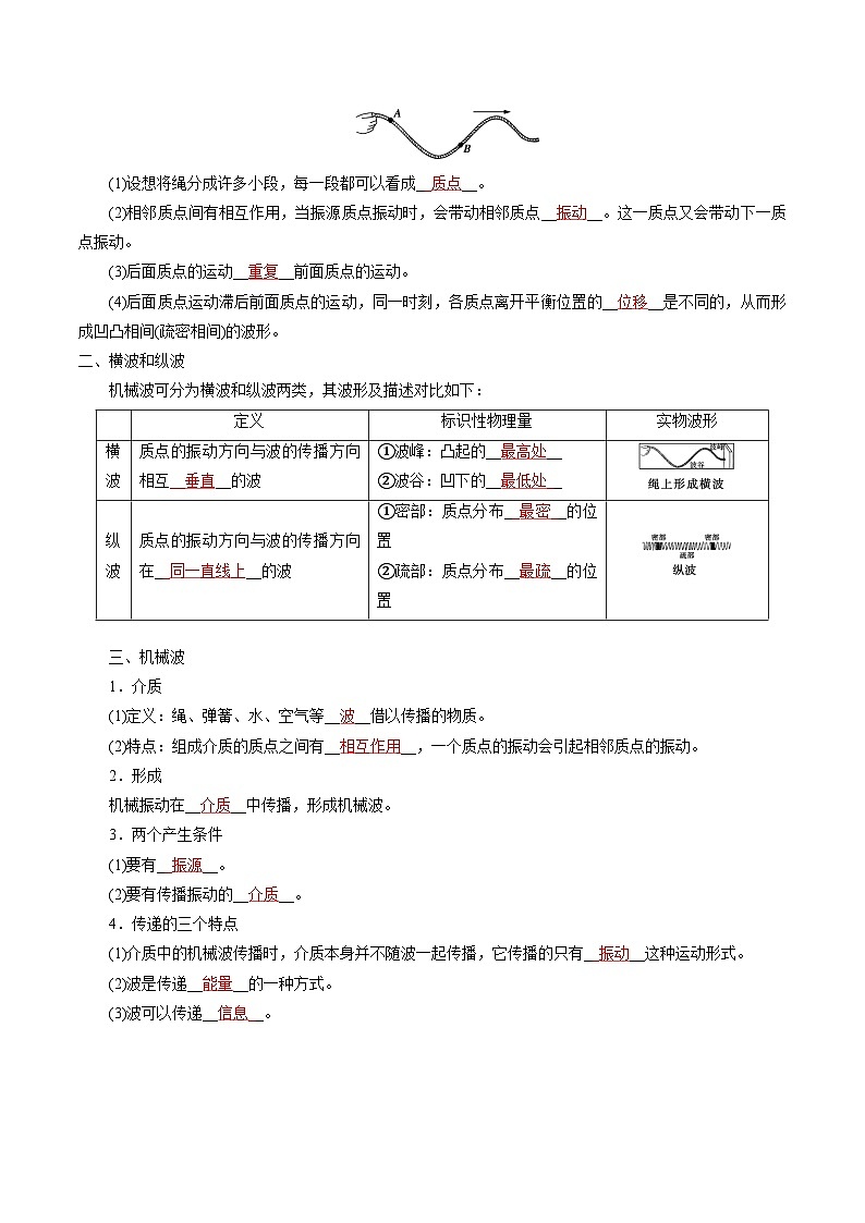 人教版（2019）高中物理选择性必修第一册 3.1《波的形成》导学案（学生+教师版）02