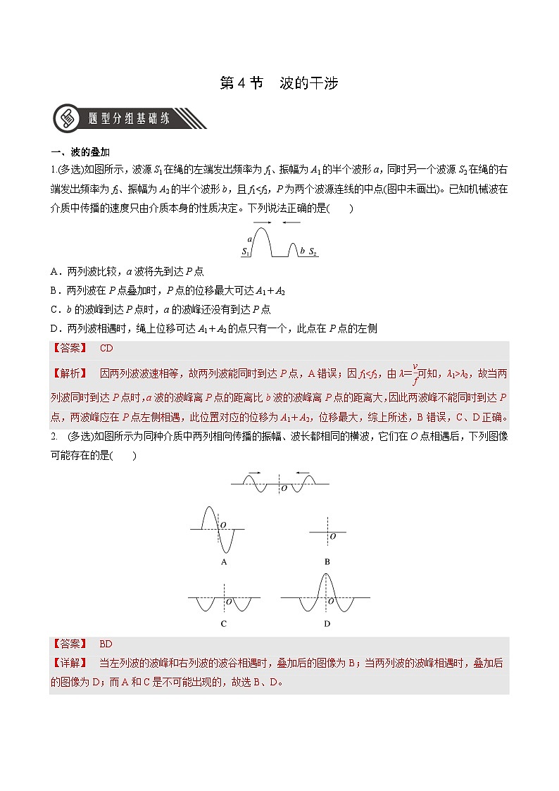 人教版（2019）高中物理选择性必修第一册 3.4《波的干涉》分层练习（原卷+解析卷）01