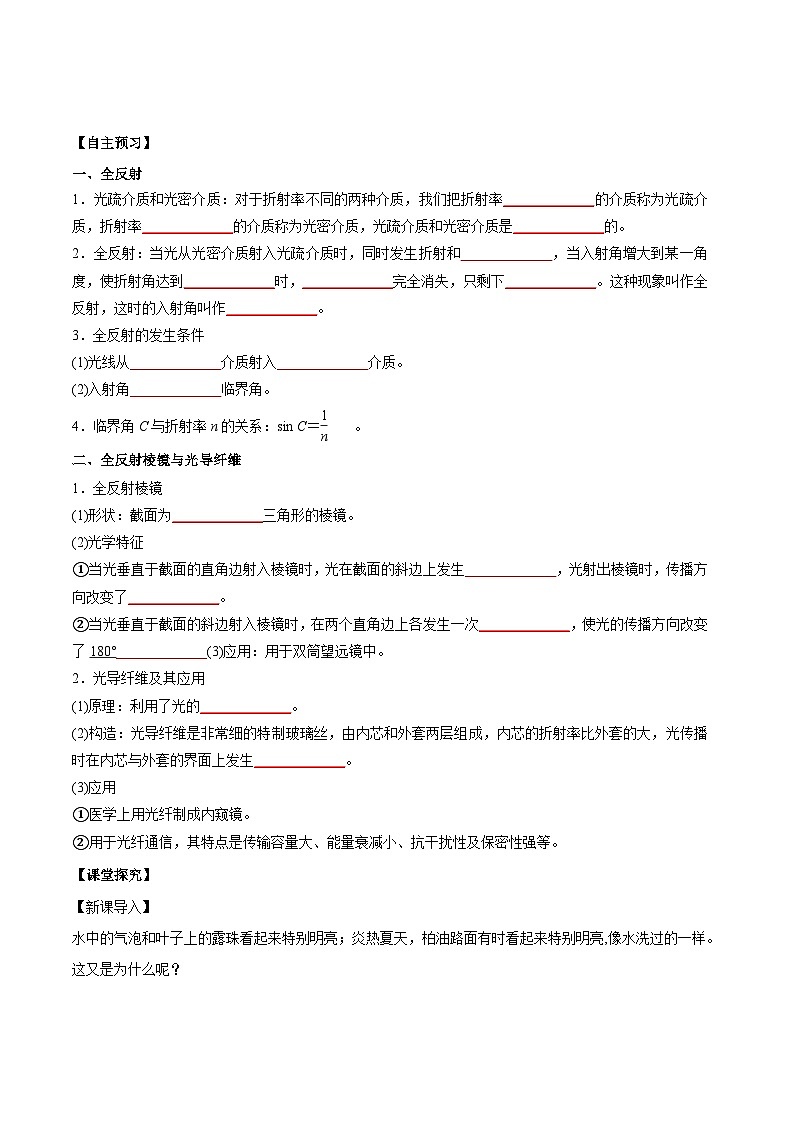 人教版（2019）高中物理选择性必修第一册 4.2《全反射》导学案（学生+教师版）02