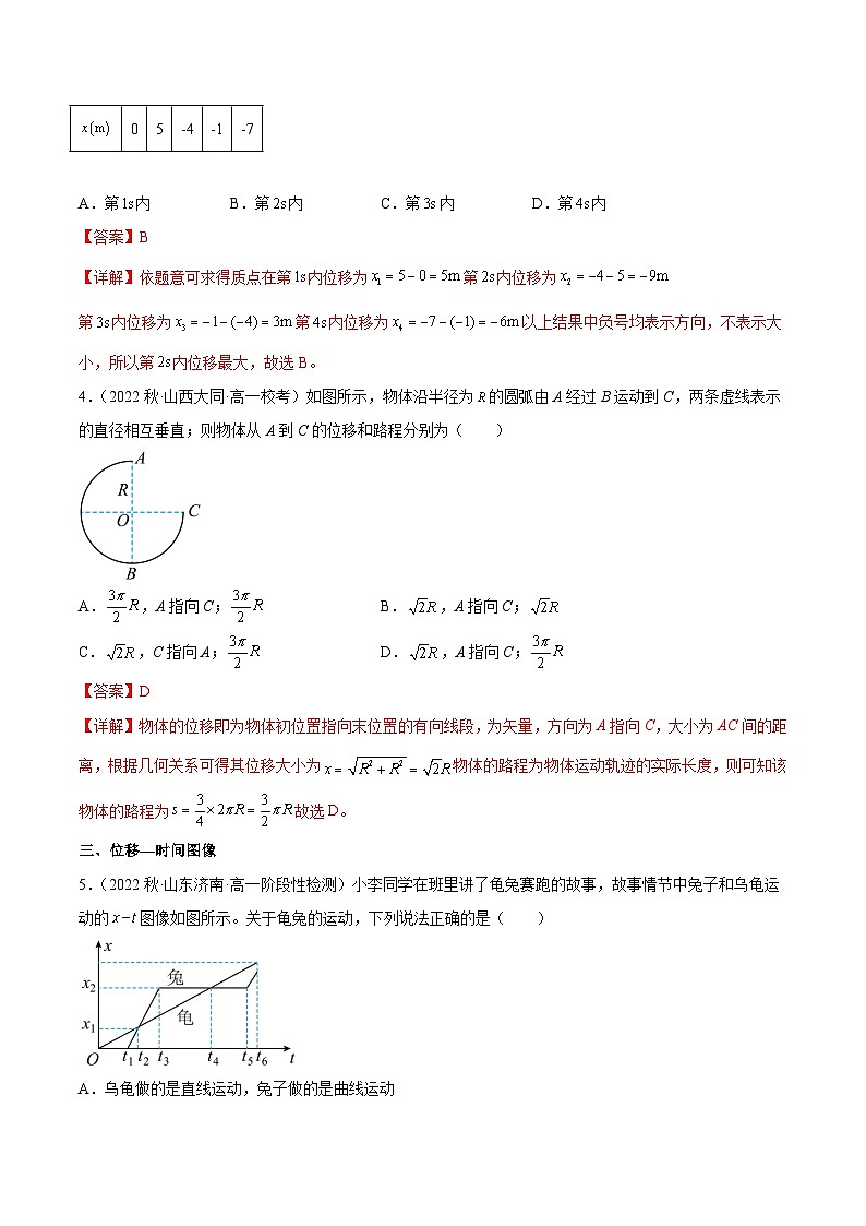 人教版（2019）高中物理必修第一册 1.2《时间 位移》分层作业（原卷+解析卷）02