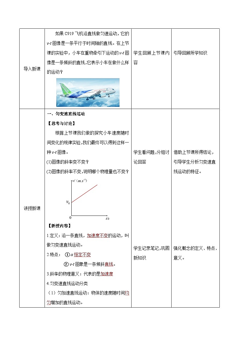 人教版（2019）高中物理必修第一册 2.2《匀变速直线运动的速度与时间的关系》教案02