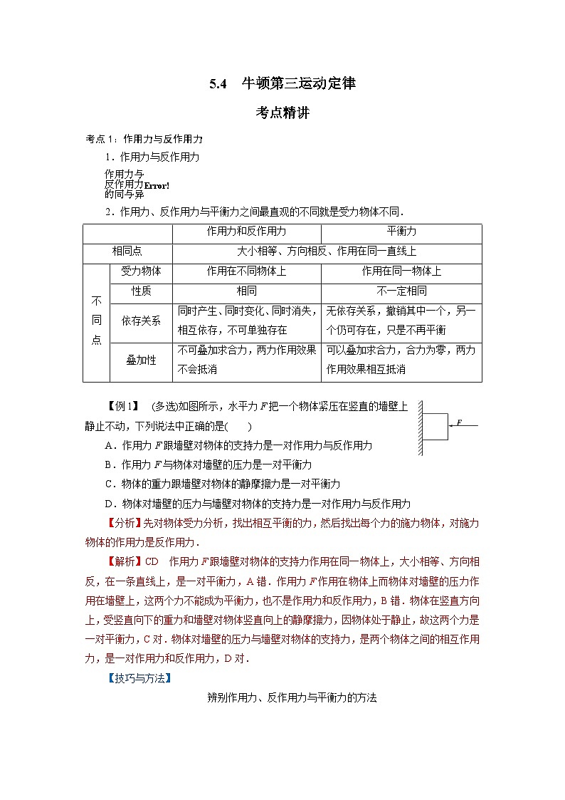 鲁科版（2019）高中物理必修第一册5.4《牛顿第三运动定律》练习（原卷+解析卷）01