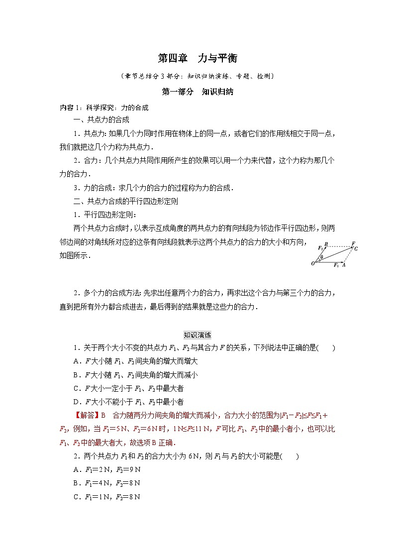 鲁科版（2019）高中物理必修第一册第四章《章节总结与检测》练习（原卷+解析卷）01