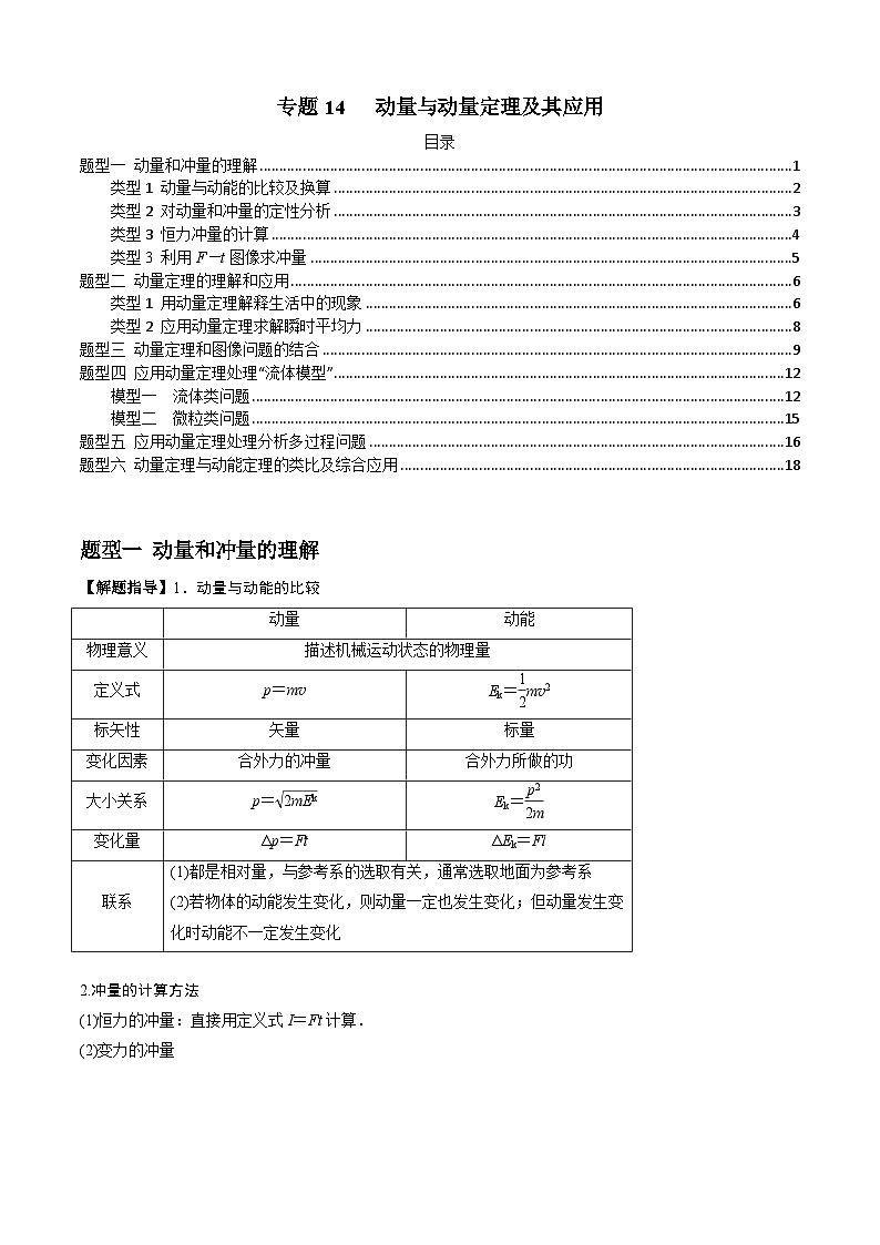 高考物理一轮复习专题14动量与动量定理及其应用(原卷版+解析)01