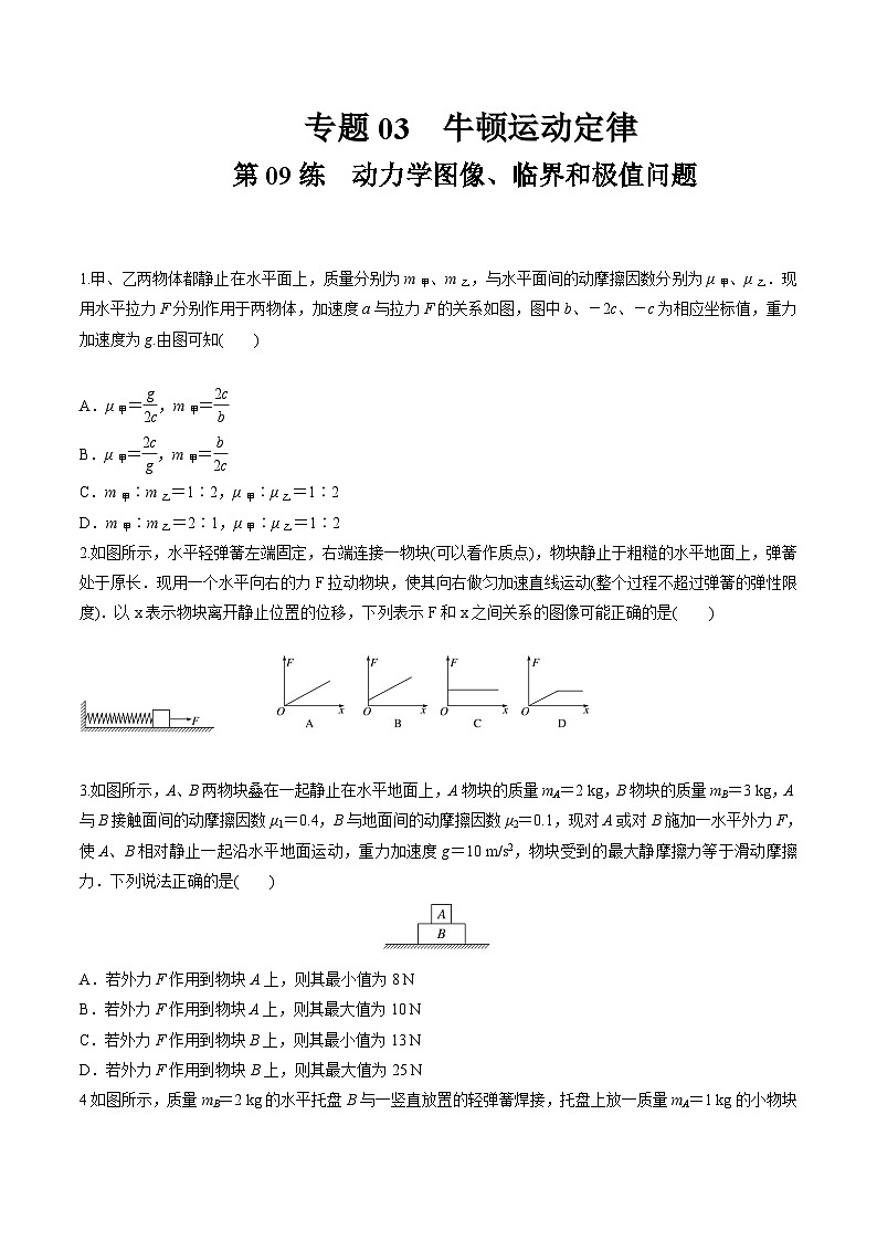 高考物理一轮复习小题多维练(全国通用)第09练动力学图像、临界和极值问题(原卷版+解析)第1页