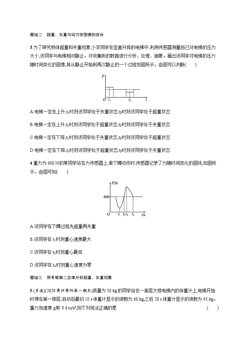 人教版高中物理必修第一册第4章运动和力的关系分层作业29超重和失重含答案第2页