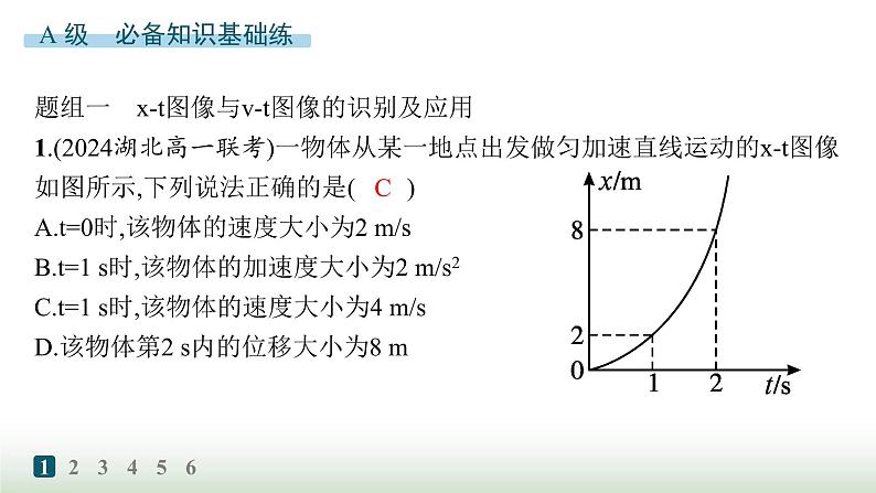 人教版高中物理必修第一册第2章匀变速直线运动的研究分层作业13运动图像课件第2页