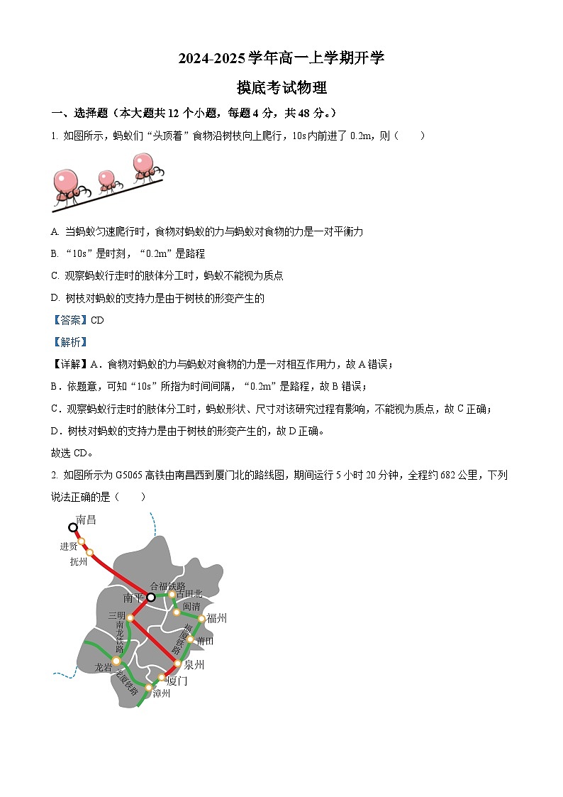 湖南省衡阳市衡阳县第二中学2024-2025学年高一上学期开学摸底考试物理试题（原卷版+解析版）01