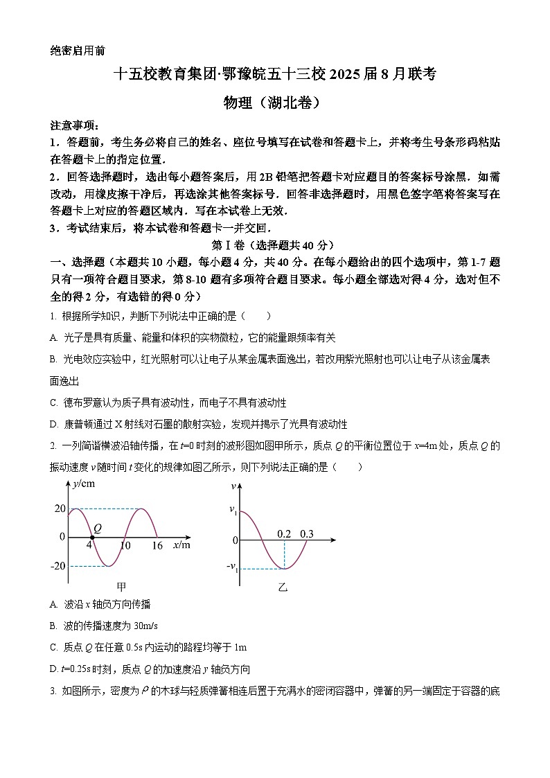 十五校教育集团鄂豫皖五十三校2024-2025学年高三上学期8月联考物理试题（湖北卷）（原卷版）第1页