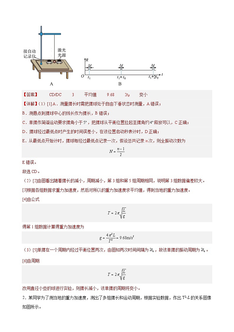 实验特训9 用单摆测量重力加速度的大小（解析版）-2025高考物理一轮新题型综合特训（上海专用）第2页