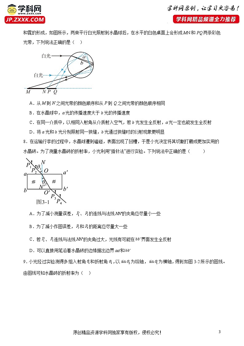 综合特训01 光学（最新名校真题）（原卷版）-2025高考物理一轮新题型综合特训（上海专用）第3页