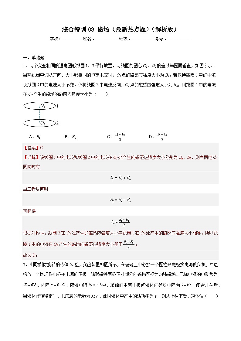 综合特训03 磁场（热点题）（解析版）-2025高考物理一轮新题型综合特训（上海专用）01