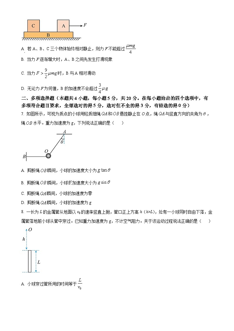 湖南省邵阳市第二中学2024-2025学年高三上学期8月月考物理试题（原卷版）第3页