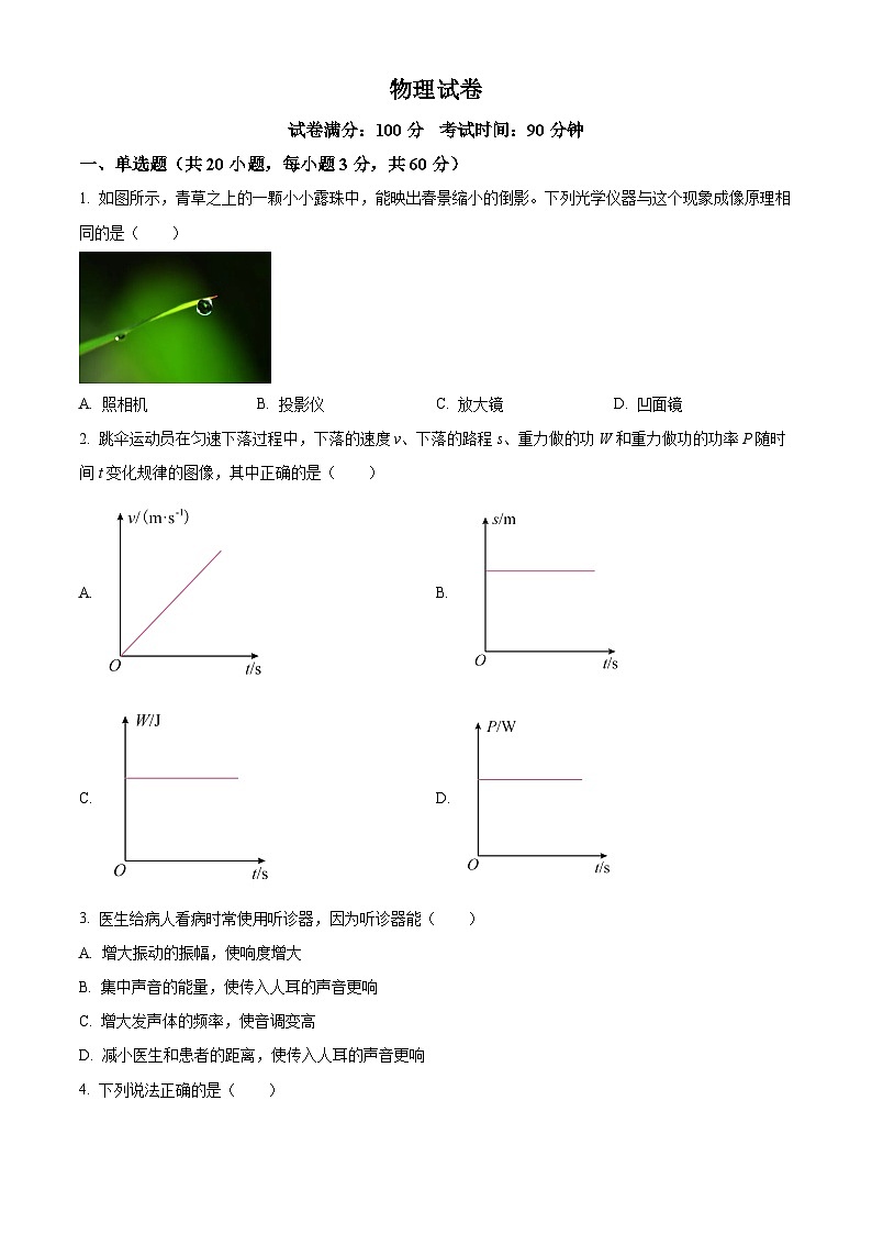 江西省临川第一中学2024-2025学年高一上学期开学考试物理试题（原卷版+解析版）01