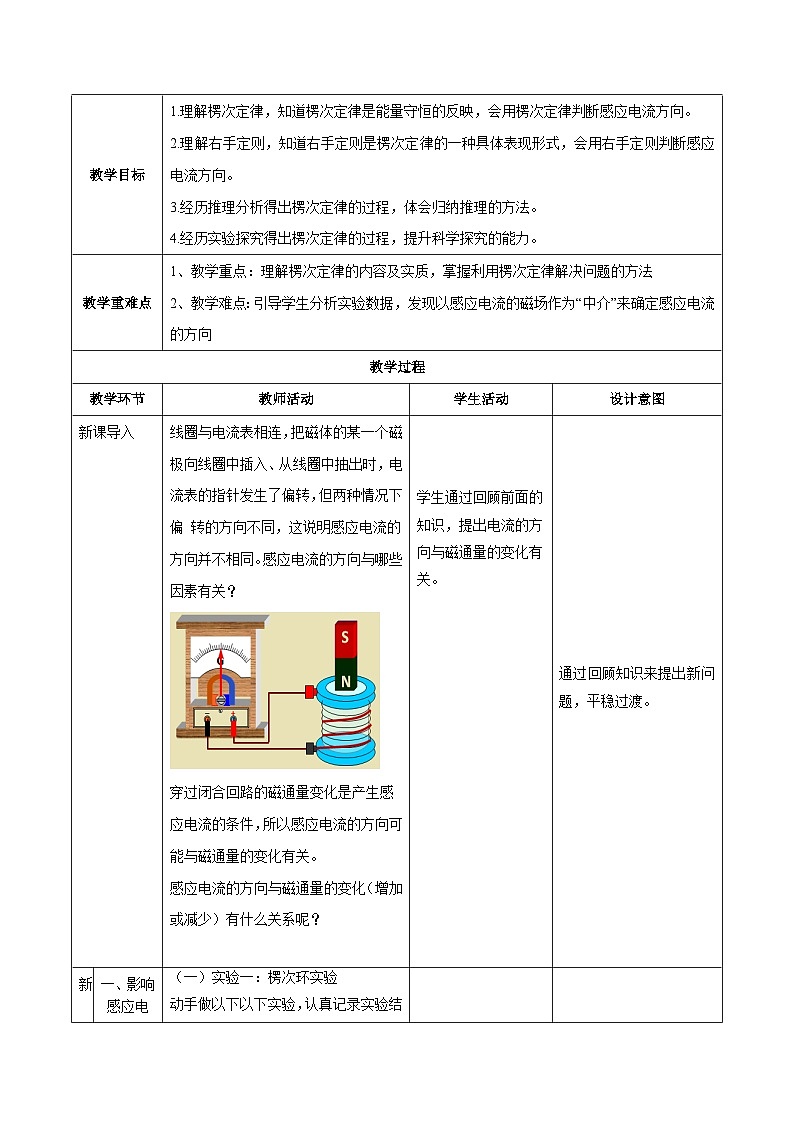 人教版（2019）高中物理选择性必修第二册 2.1《楞次定律》教案02