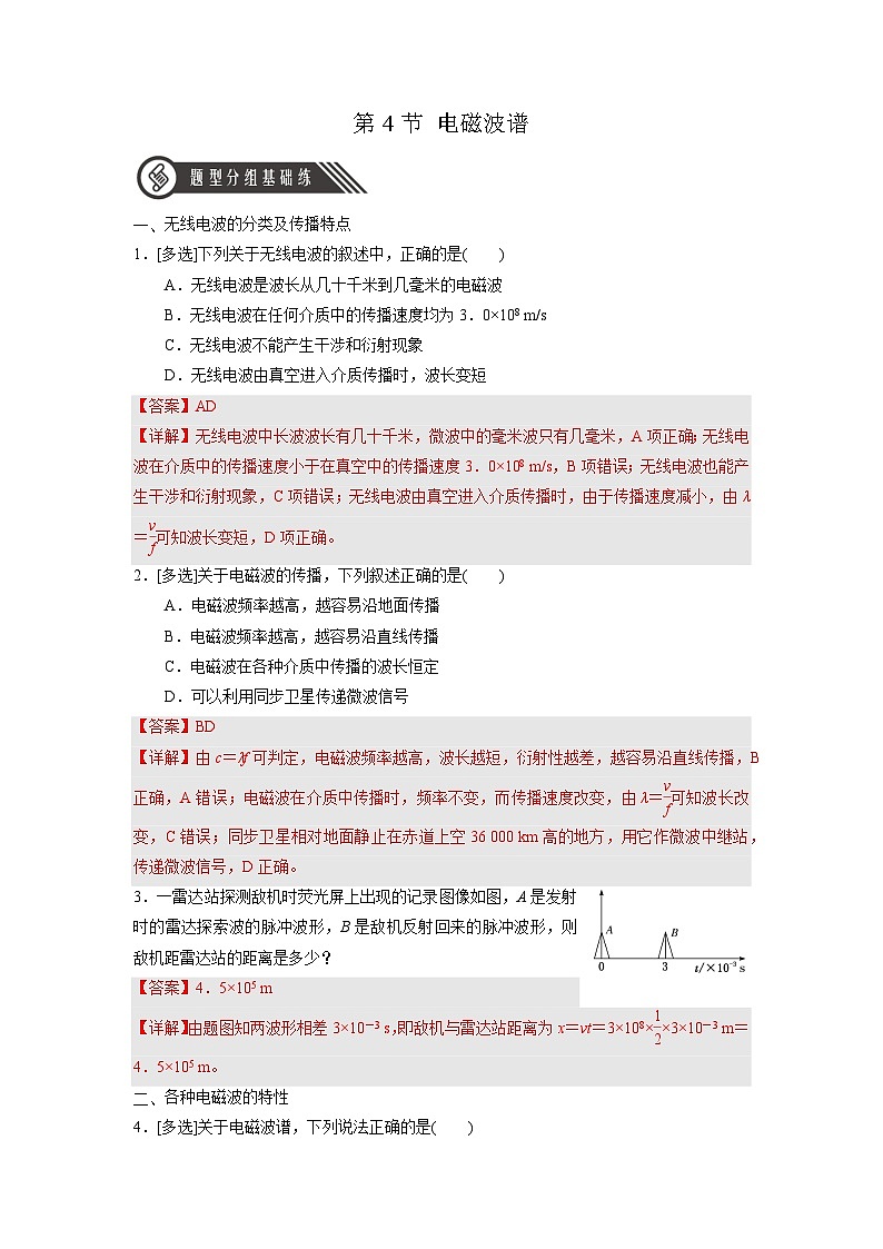 人教版（2019）高中物理选择性必修第二册 4.4《电磁波谱》分层练习（原卷+解析卷）01