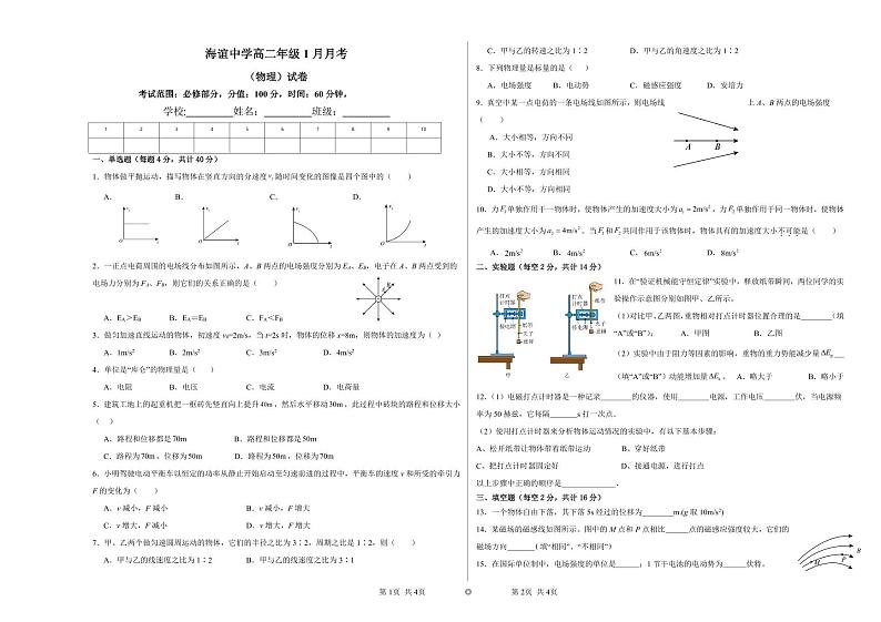 湖南省邵阳市海谊中学2023-2024学年高二下学期期末考试物理试题01