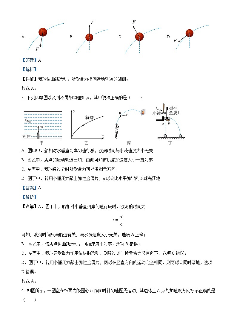 浙江省绍兴会稽联盟2023-2024学年高一下学期4月期中物理试卷（Word版附解析）02