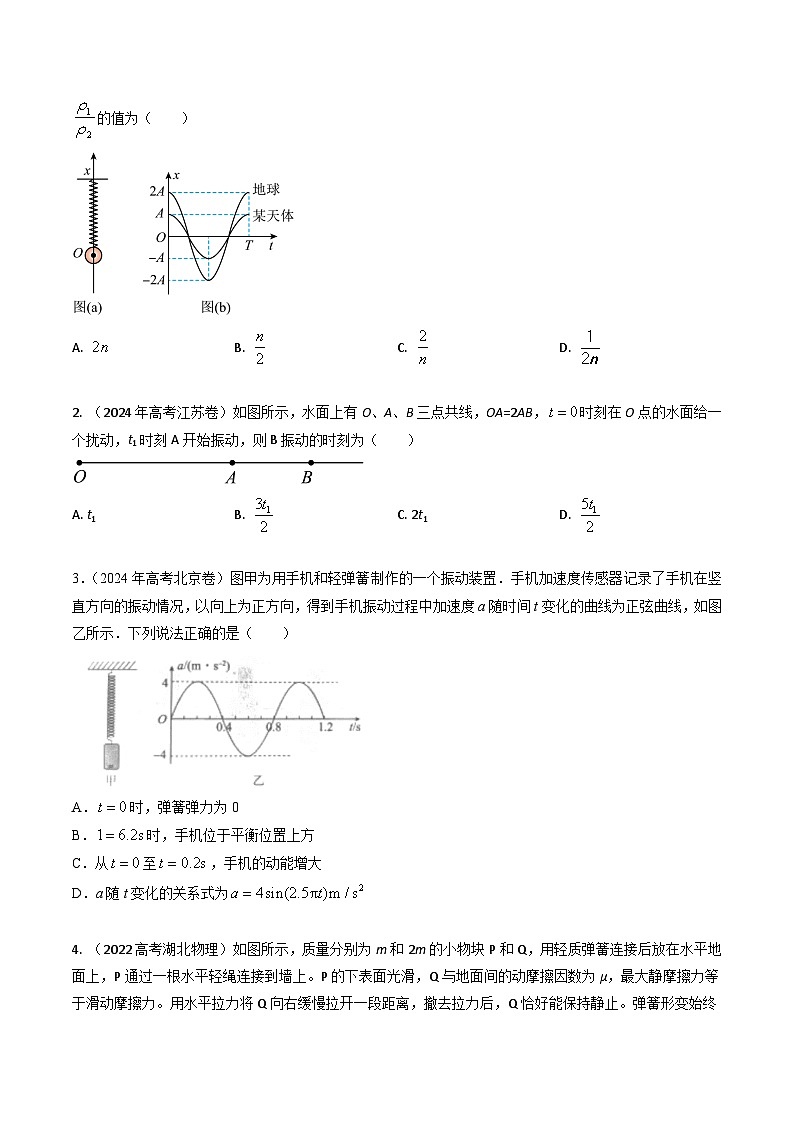 三年（2022-2024）高考物理真题分类汇编（全国通用）专题15机械振动（原卷版）02