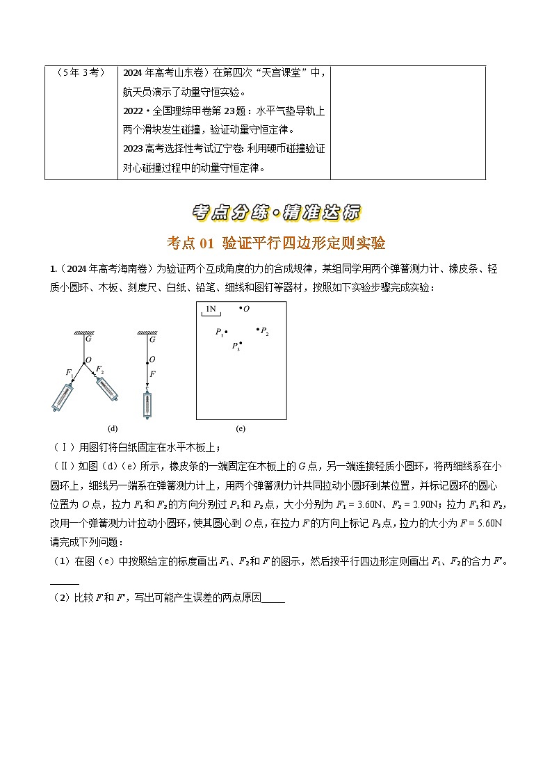 三年（2022-2024）高考物理真题分类汇编（全国通用）专题42力学验证性实验02