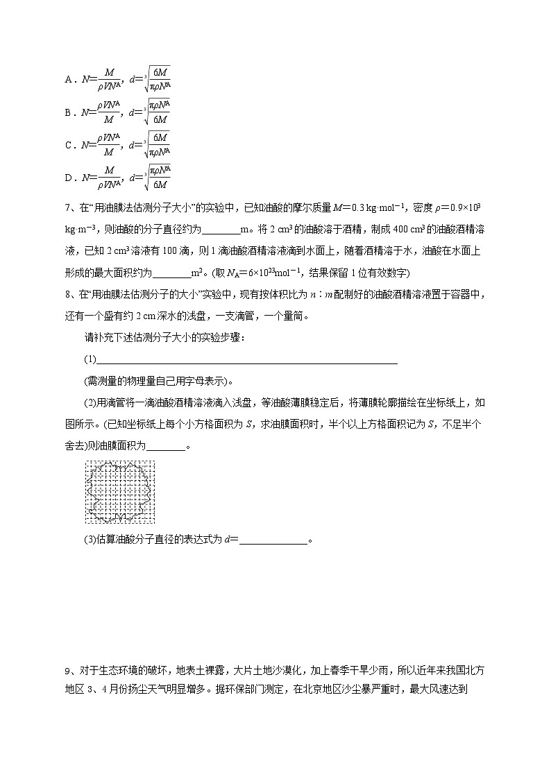 第10.1节+分子的大小（练习）高二物理同步练习（沪科版2020上海选择性必修第三册）02