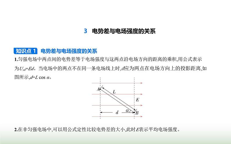 人教版（江苏专用）高中物理必修第三册第十章静电场中的能量3电势差与电场强度的关系课件第1页