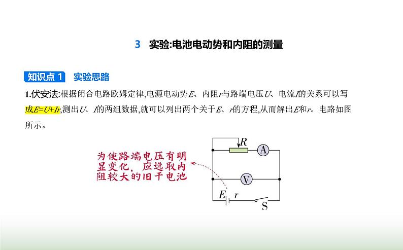 人教版（江苏专用）高中物理必修第三册第十二章电能能量守恒定律3实验电池电动势和内阻的测量课件01