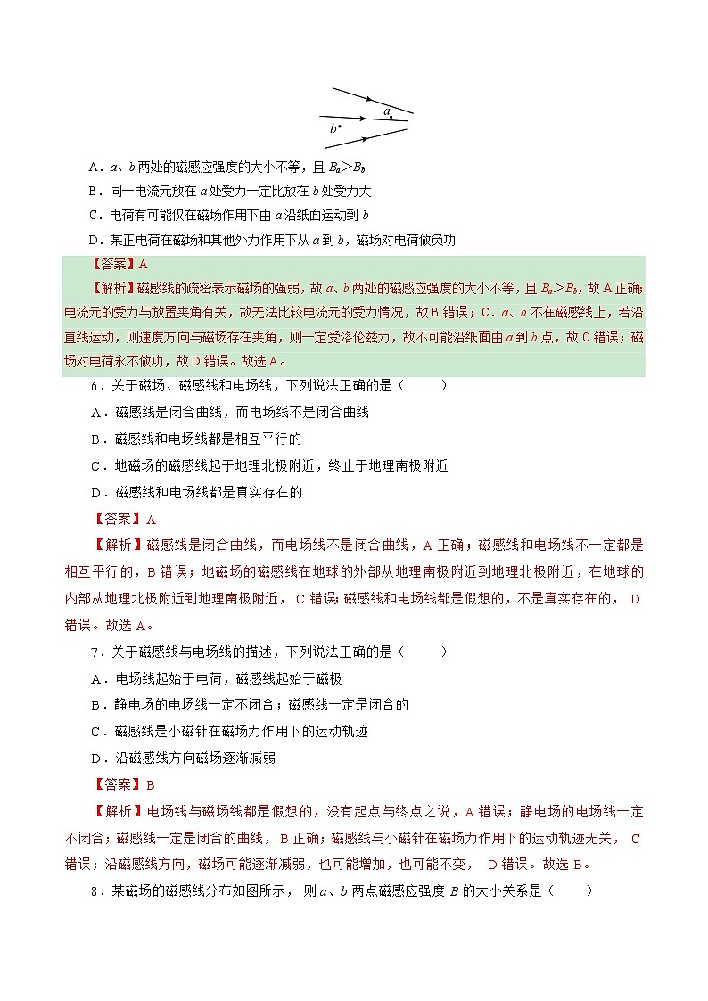 沪科版2020上海高二物理必修第三册 11.1磁现象磁感线（作业）02