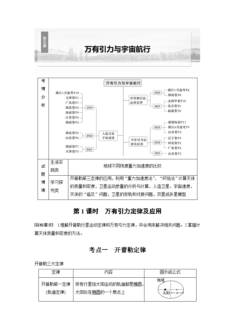 高考物理一轮复习讲义第5章第1课时　万有引力定律及应用（教师版）第1页