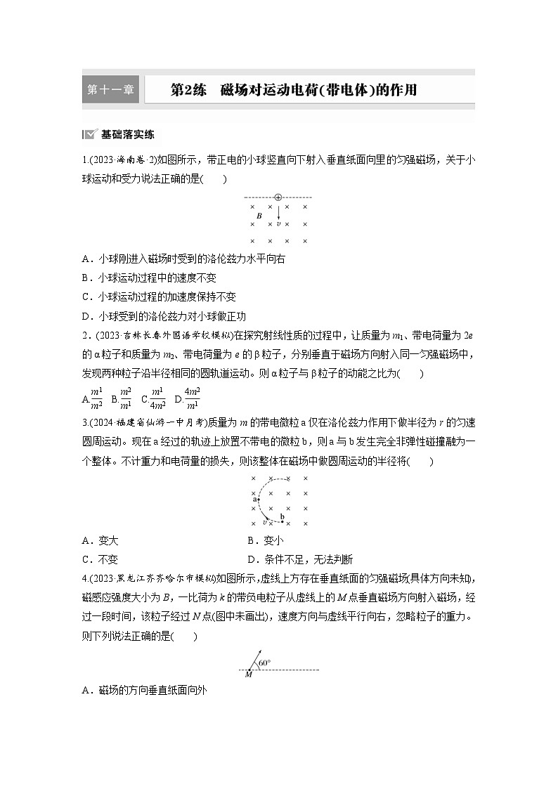 高考物理一轮复习课时练习 第11章第2练　磁场对运动电荷(带电体)的作用（含详解）第1页