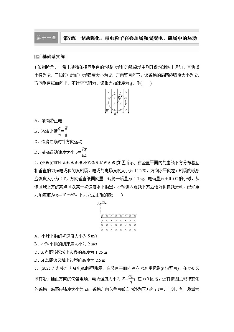 高考物理一轮复习课时练习 第11章第7练　专题强化：带电粒子在叠加场和交变电、磁场中的运动（含详解）01