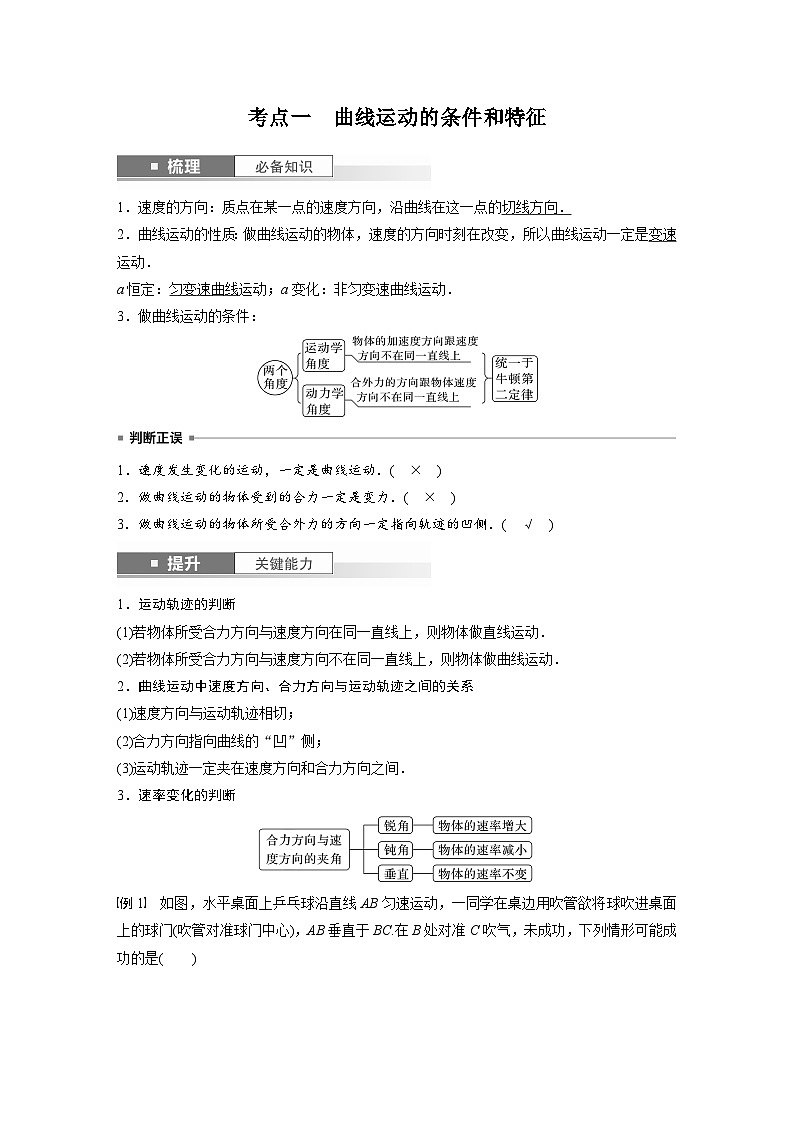 新高考物理一轮复习讲义 第4章 第1讲　曲线运动　运动的合成与分解（教师版）第2页