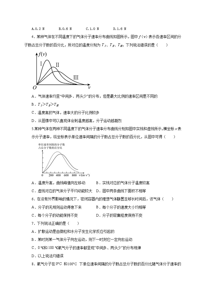 沪科版2020上海高二物理选修三  10.3分子运动速率分布的统计规律（练习）02