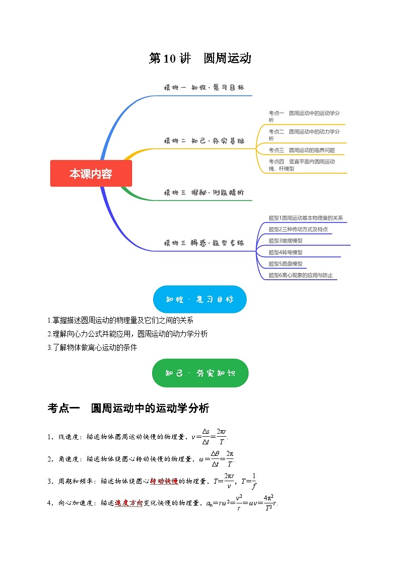 高考物理一轮复习考点精讲精练第10讲　圆周运动（解析版）第1页