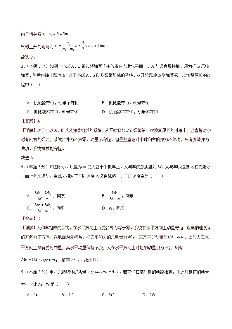 粤教版（2019）高二物理 选择性必修第一册 第一章 动量和动量守恒定律 单元检测卷02