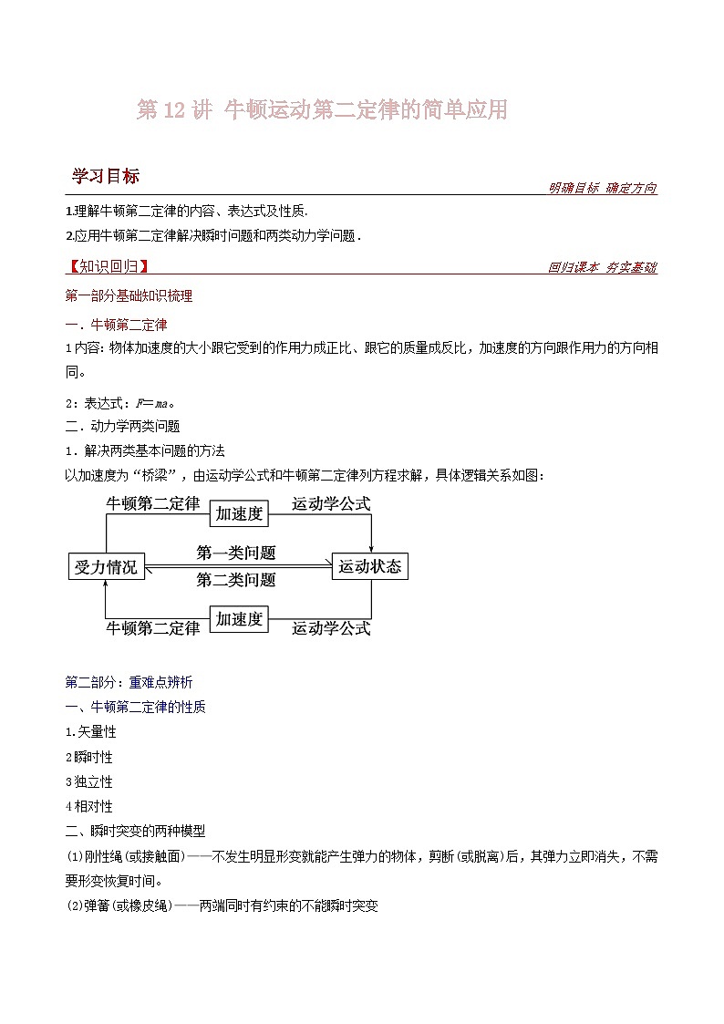 新高考物理一轮复习提升练习导学案第12讲 牛顿第二定律的简单应用（2份打包，原卷版+解析版）01