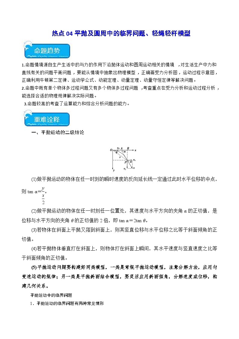新高考物理二轮复习重难点专练热点04 平抛及圆周中的临界问题、轻绳轻杆模型（2份打包，原卷版+解析版）01