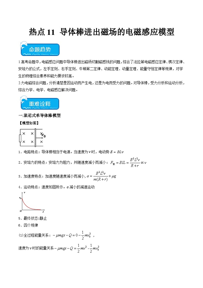 新高考物理二轮复习重难点专练热点11 导体棒进出磁场的电磁感应模型（2份打包，原卷版+解析版）01