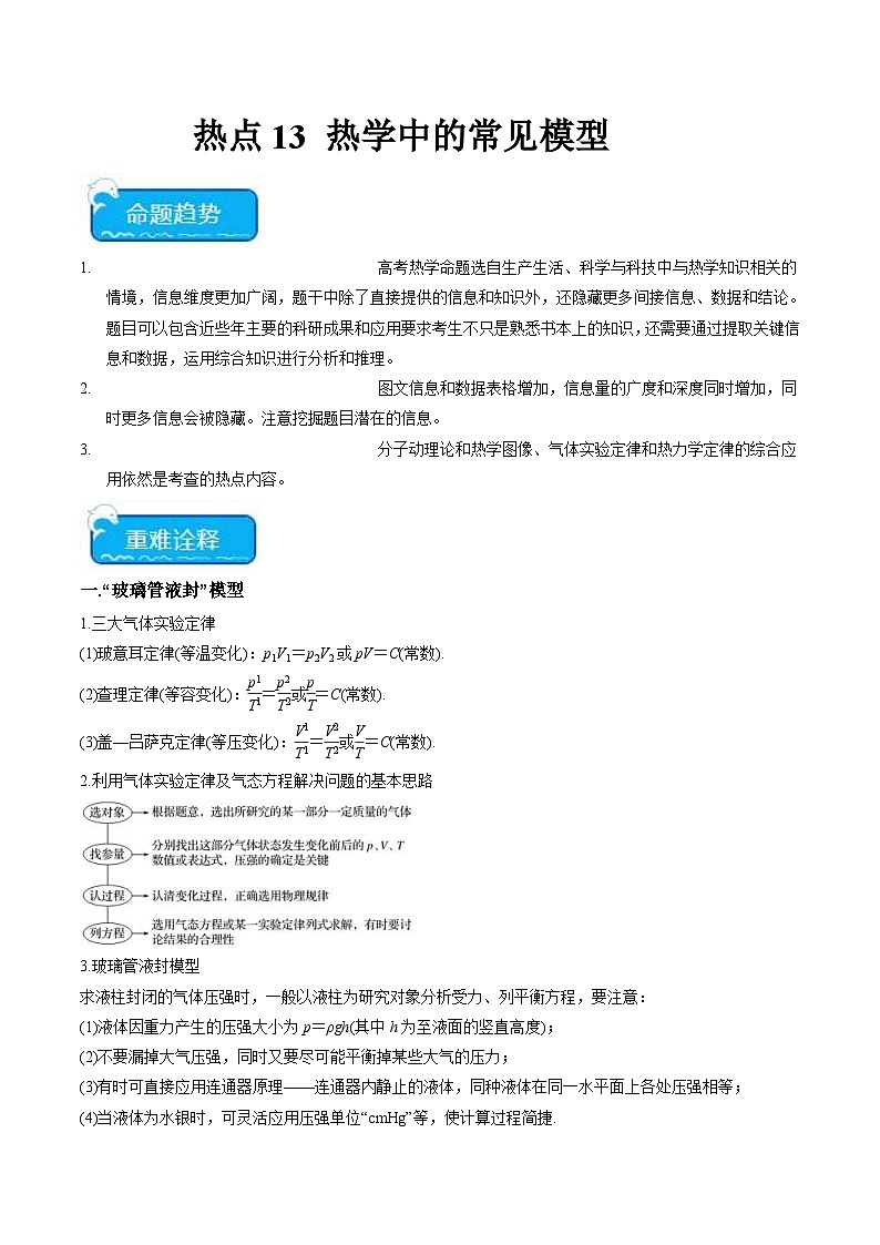 新高考物理二轮复习重难点专练热点13 热学中的常见模型（2份打包，原卷版+解析版）01