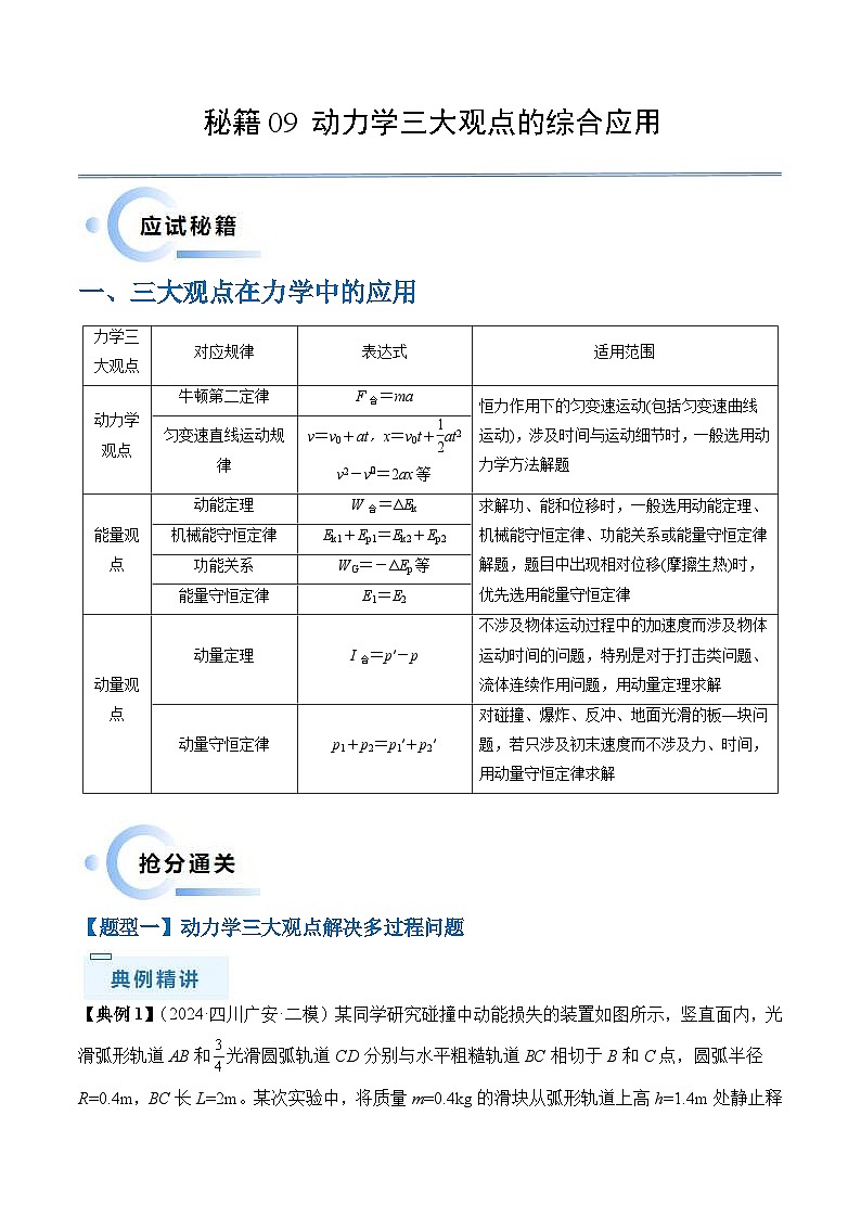 新高考物理三轮冲刺秘籍09 动力学三大观点的综合应用（解析版）第1页