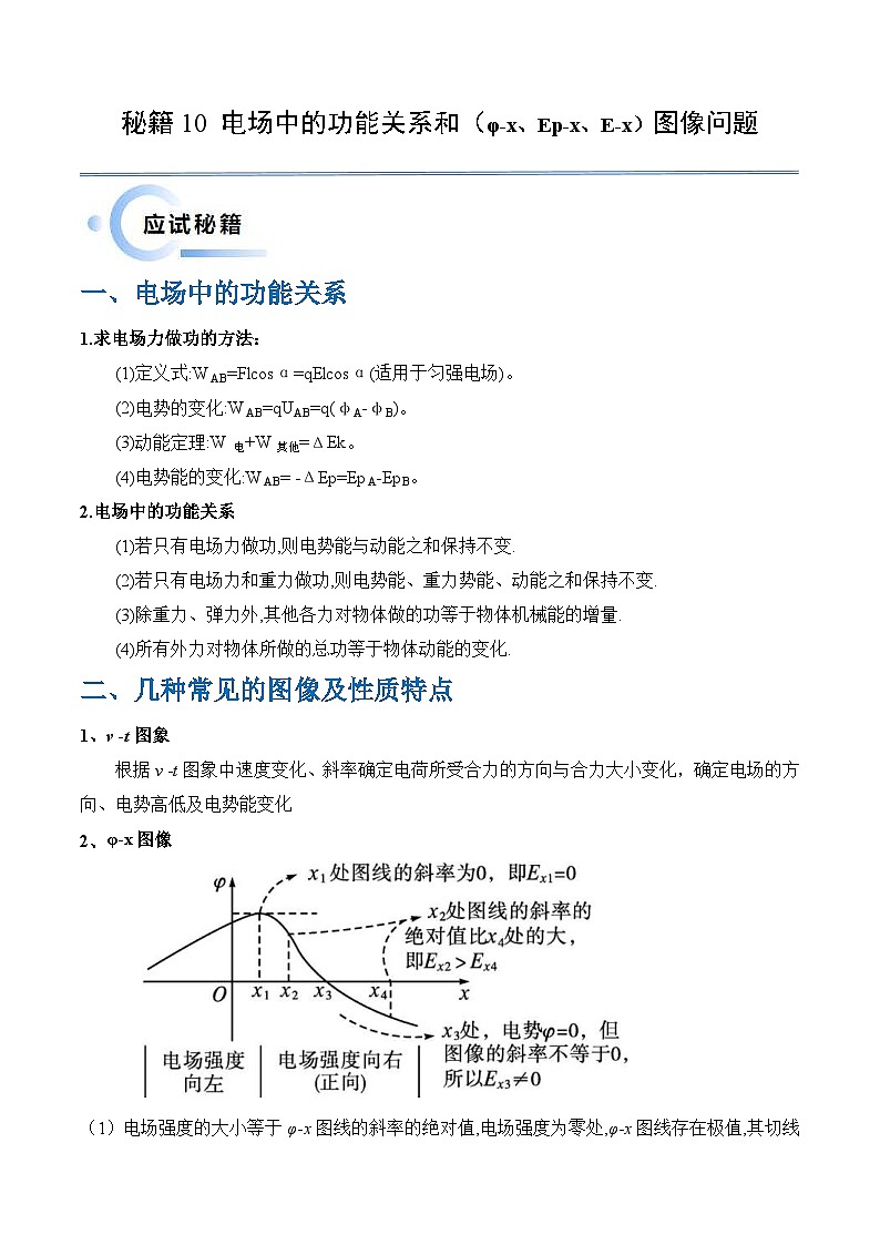 新高考物理三轮冲刺练习秘籍10 电场中的功能关系和图像问题（2份打包，原卷版+解析版）01