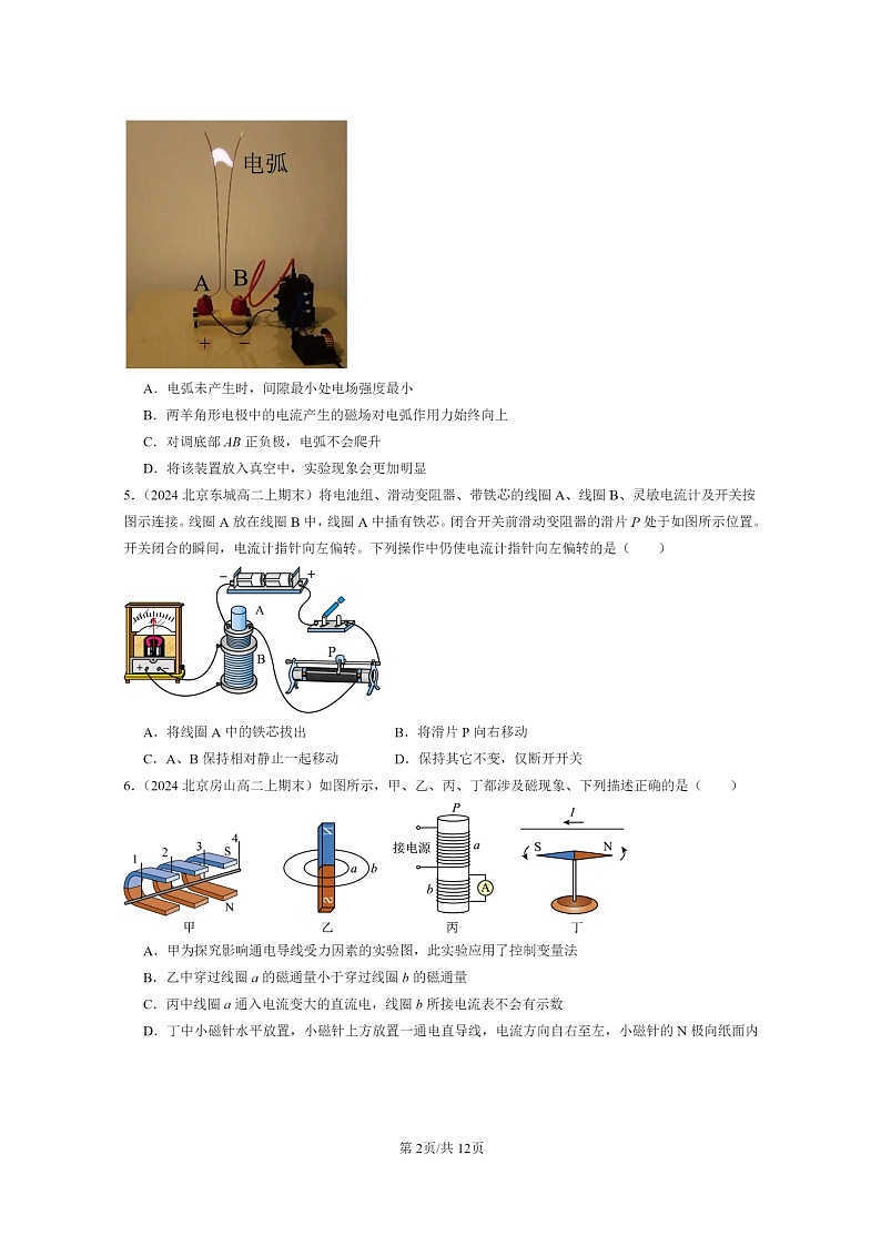 [物理]2024北京重点校高二上学期期末真题真题分类汇编：电磁感应与电磁波初步章节综合第2页