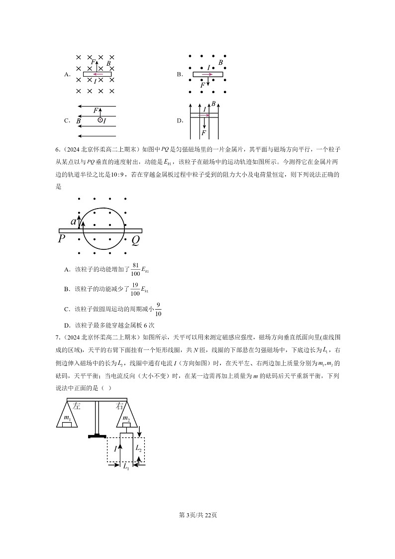[物理]2024北京重点校高二上学期期末真题真题分类汇编：安培力与洛伦兹力章节综合(选择题)203