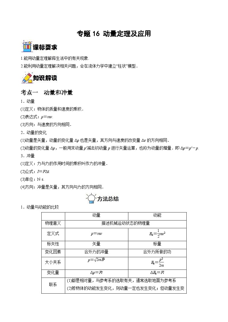 新高考物理一轮复习重难点练习专题16 动量定理及应用（2份打包，原卷版+解析版）01