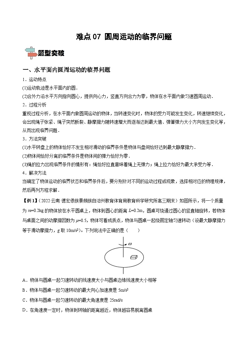 新高考物理一轮复习重难点练习难点07 圆周运动的临界问题（2份打包，原卷版+解析版）01