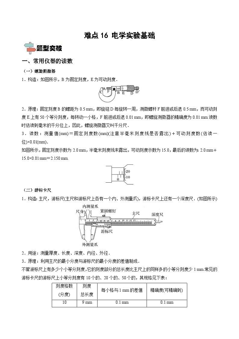 新高考物理一轮复习重难点练习难点16 电学实验基础（2份打包，原卷版+解析版）01