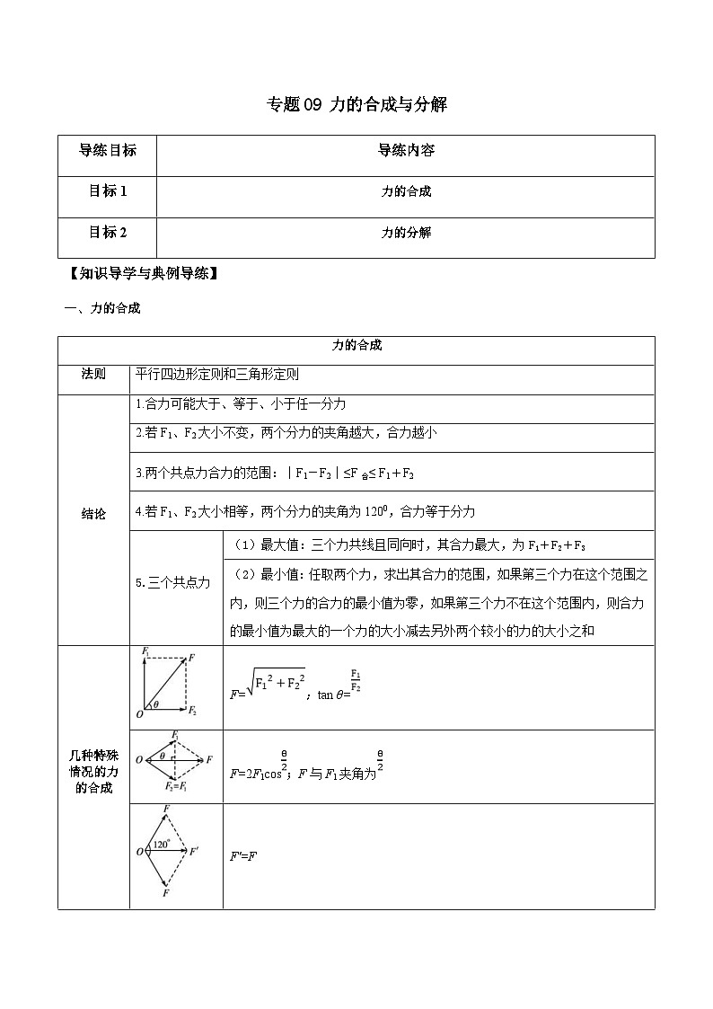 新高考物理一轮复习分层提升练习专题09 力的合成与分解（2份打包，原卷版+解析版）01