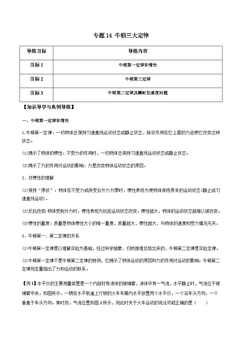 新高考物理一轮复习分层提升练习专题14 牛顿三大定律（2份打包，原卷版+解析版）01